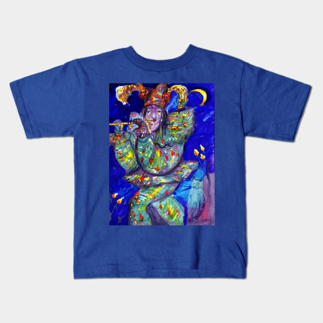 FLUTIST IN BLUE / Venetian Carnival Night Kids T-Shirt by BulganLumini